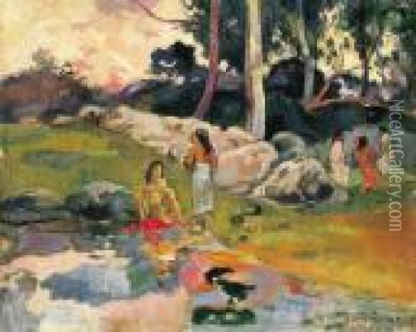 Femmes Au Bord De La Riviere Oil Painting - Paul Gauguin