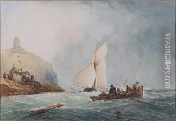 The Amazon Yacht Running Into Harwich, Signedand Indistinctly Dated, Watercolour Oil Painting - John Francis Salmon