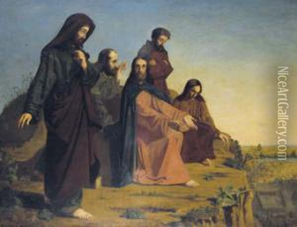 Cristo Ensenando A Sus Discipulos Oil Painting - Manuel Garcia Hispaleto
