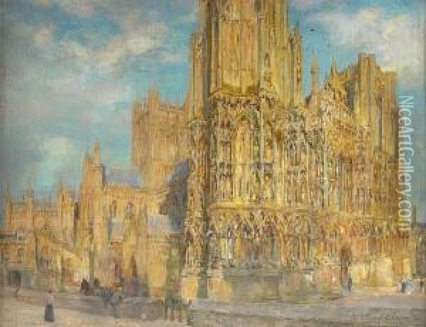 Wells Cathedral Oil Painting - Colin Campbell Cooper
