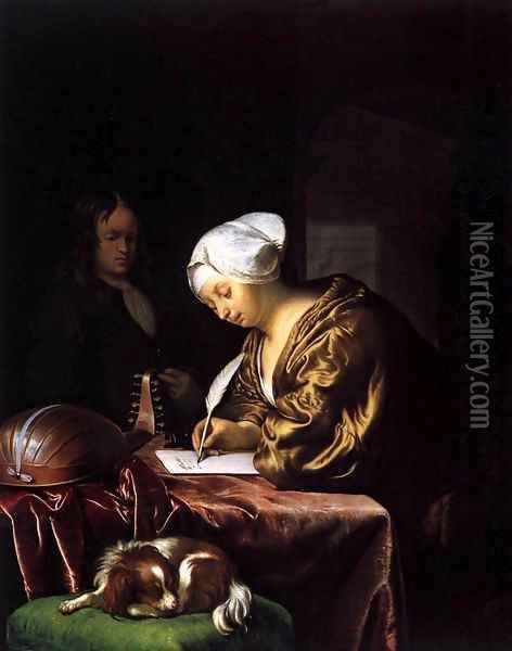 Woman Writing a Letter Oil Painting - Frans van Mieris