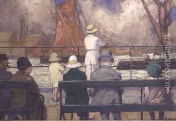 On Greenwich Pier Oil Painting - Mabel F. Layng