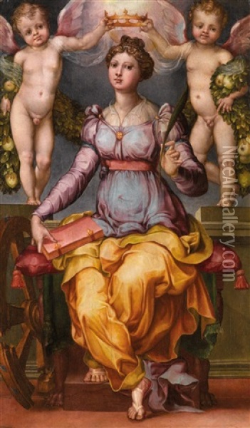 Die Heilige Katharina Von Alexandrien Von Zwei Engeln Gekront Oil Painting - Raffaelo Colle