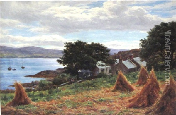 The Village From The Cornfield Oil Painting - John James Bannatyne