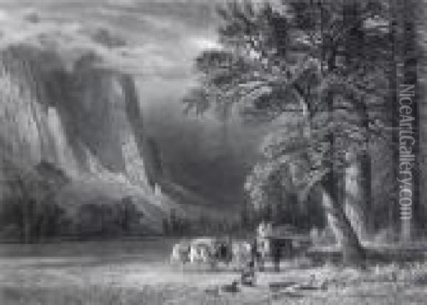 A Halt In The Yosemite Valley Oil Painting - Albert Bierstadt