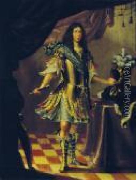 Portrait Of A Nobleman, Standing, Full Length, Wearing Armor Oil Painting - Justus van Egmont