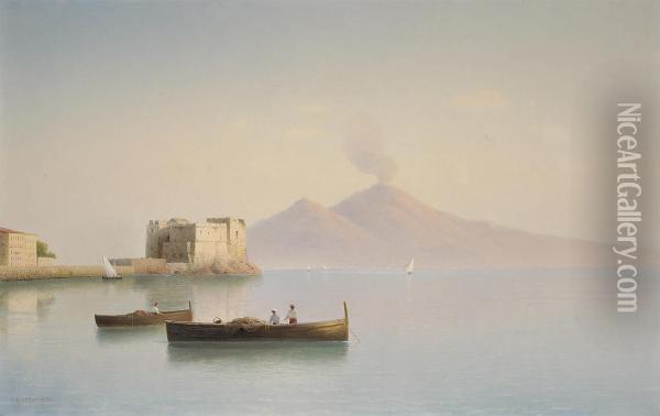 The Old Harbour, Sorrento With Vesuvius Beyond Oil Painting - Gavril Kondratenko