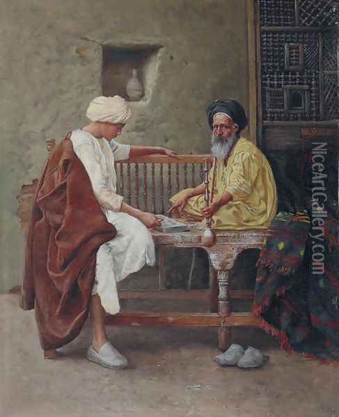 Playing a Game of Mancala Oil Painting - Hermann Reisz