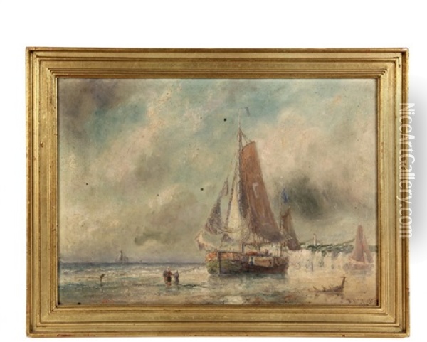 Beached Dover Trawlers Oil Painting - Frederick Leo Hunter