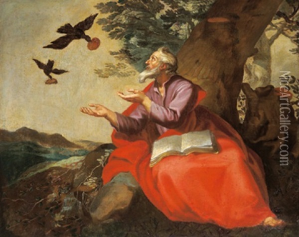 Il Profeta Elia Con I Corvi Oil Painting - Jacob van Ryn