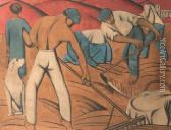 Peasants Harvesting Oil Painting - Felix Elie Tobeen