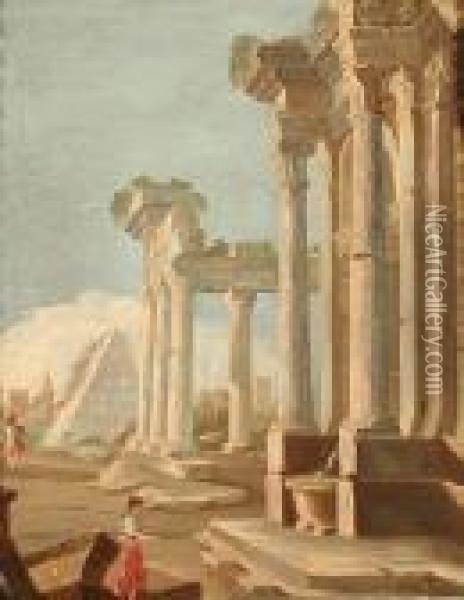 . Architetture Romane Con Figure. Oil Painting - Giovanni Niccolo Servandoni