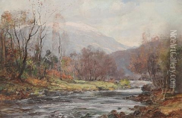 Autumn On The River, The Leny And Ben Ledi Oil Painting - Archibald Kay