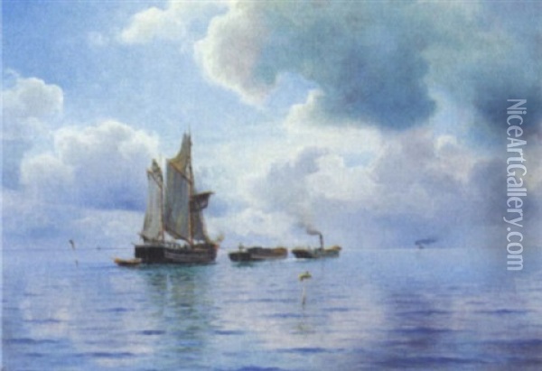 Marine Med Sejlskibe Og Slaebebad Oil Painting - Holger Luebbers