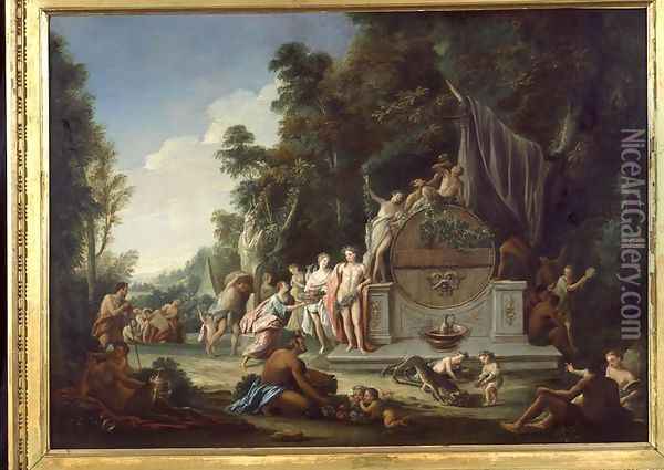 Fete Galante in Honour of Bacchus Oil Painting - Jean Jacques Spoede