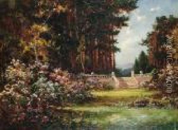 A Garden Terrace Oil Painting - Thomas E. Mostyn