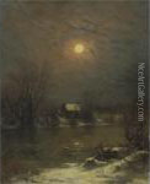 Under A Full Moon Oil Painting - Jervis McEntee