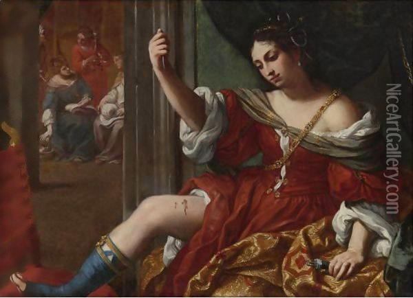 Portia Wounding Her Thigh Oil Painting - Elisabetta Sirani