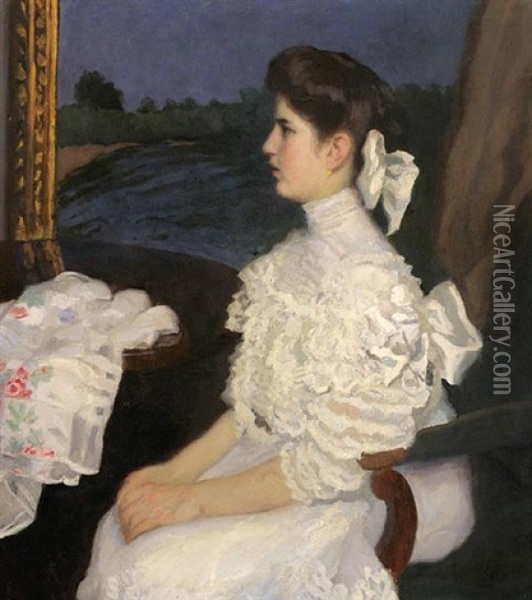 Portrait Of A Young Girl (lederer Rudolf's Daughter) Oil Painting - Karoly Ferenczy