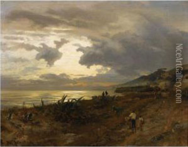 Die Amalfikuste (the Amalfi Coast) Oil Painting - Oswald Achenbach