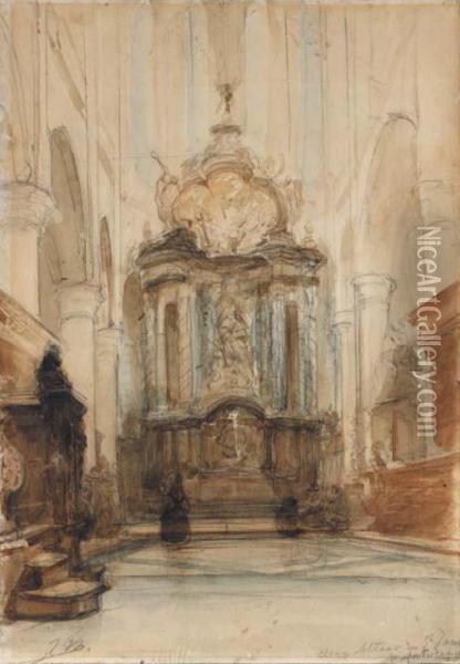Lux In Tenebris: The High Altar Of The Church Of Saint Jacob,antwerp Oil Painting - Johannes Bosboom