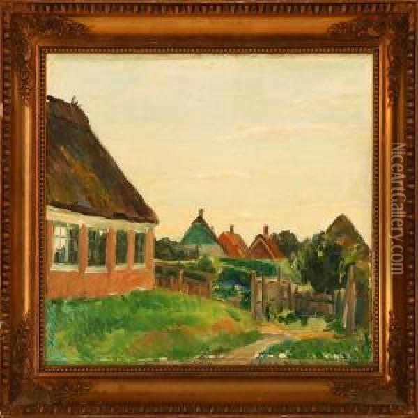 Gamle Huse Paa Fano Oil Painting - Johan Rohde