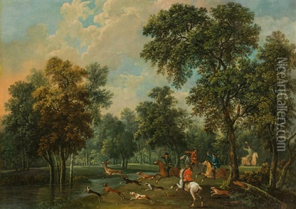 Horsemen Hunting A Deer Oil Painting - Martin Ferdinand Quadal