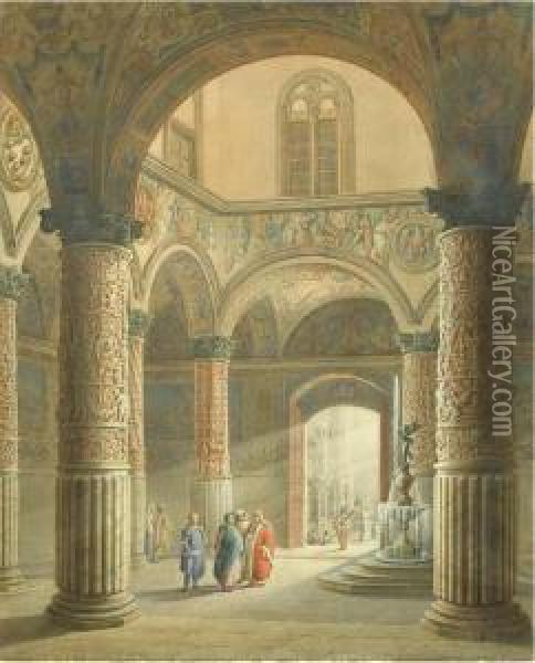 Firenze, Palazzo Vecchio, Il Cortile Di Ingresso Oil Painting - Friedrich Wilhelm Moritz