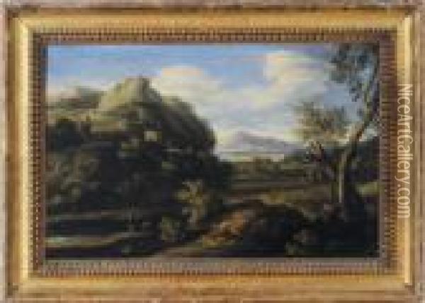 Figures In An Arcadian Landscape Oil Painting - Gaspard Dughet Poussin