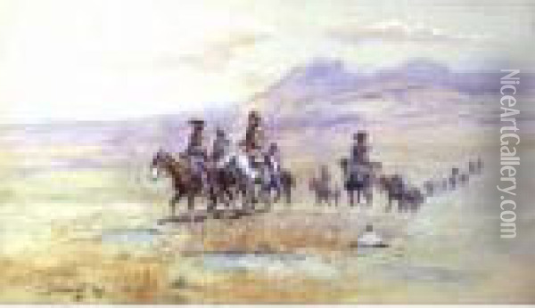 Coming Across The Plain Oil Painting - Charles Marion Russell