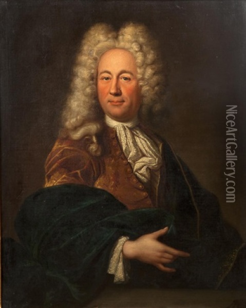 Portrait D'homme Avec Une Veste Jaune Oil Painting - Hyacinthe Rigaud