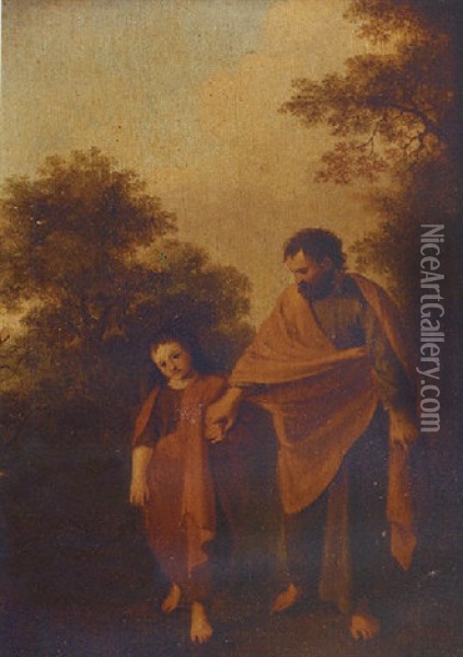 The Christ Child With Saint Joseph Oil Painting - Cornelis Van Poelenburgh