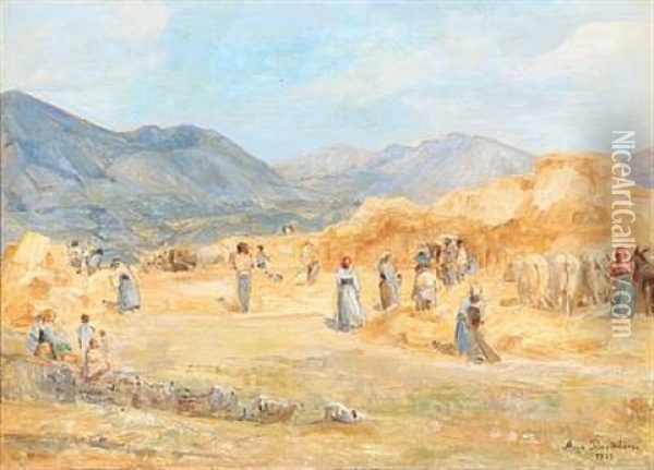 Harvest Scene From Italy Oil Painting - Aage Bertelsen