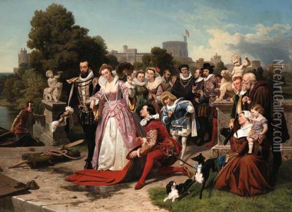 Queen Elizabeth I And Sir Walter Raleigh Oil Painting - Emmanuel Gottlieb Leutze