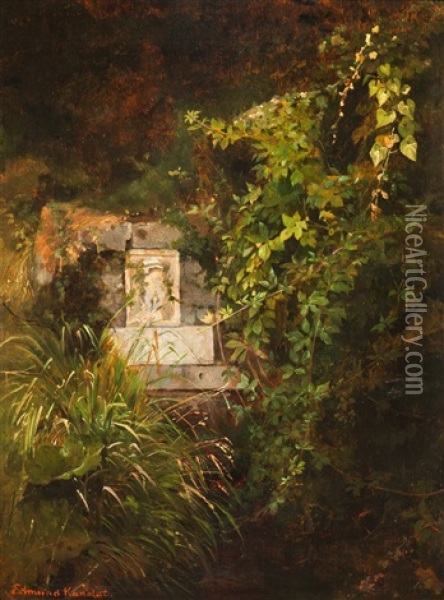 Brunnen Im Walde - Bei Subiaco Im Sabinergebirge (the Well In The Forest - Near Subiaco In The Mountains, Called Sabinergebirge) Oil Painting - Edmund Kanoldt