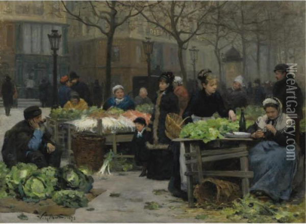 Le Marche Aux Legumes, Paris Oil Painting - Victor-Gabriel Gilbert