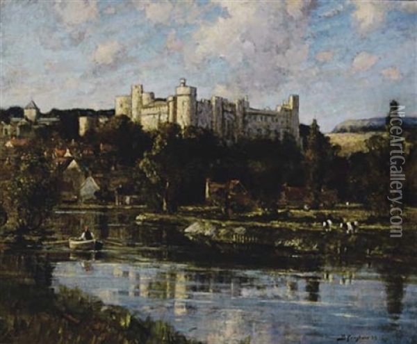Arundel Castle Seen From The River Oil Painting - Bertram Priestman