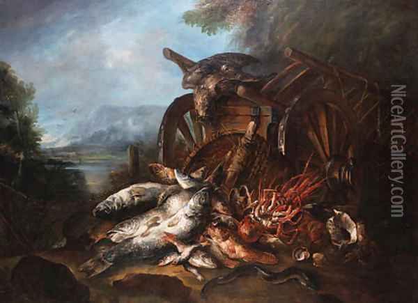 A dead falcon on a barrow Oil Painting - Felice Boselli