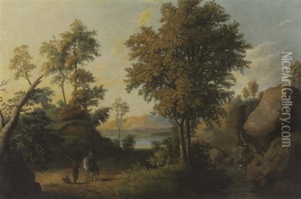 Felsige Waldlandschaft Mit Einem See Oil Painting - Jacob Philipp Hackert