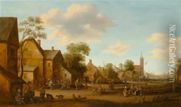 A Village Scene With Figures Oil Painting - Joost Cornelisz. Droochsloot