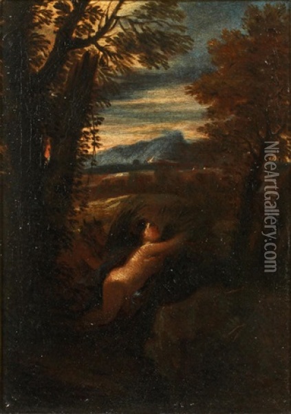 Pan And Syrinx, In A Landscape Oil Painting - Francesco Pieraccini
