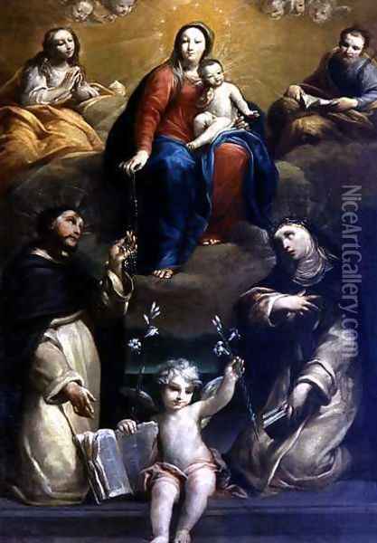 The Madonna of the Rosary with SS Dominic, Catherine, Mary Magdalene, and Joseph, 1732 Oil Painting - Luigi Crespi