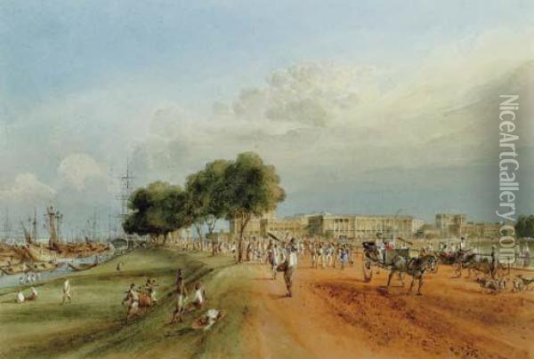The Esplanade At Calcutta, With Esplanade Row Beyond Oil Painting - Thomas, Captain Prinsep