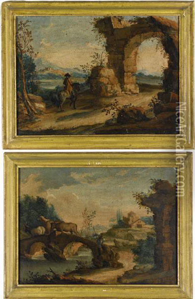 Paesaggio Con Cavaliere E Arco In Rovina Oil Painting - Antonio Diziani