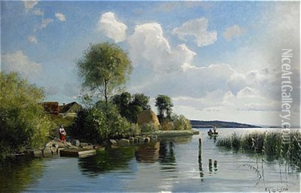 Solbelyst Kustlandskap Oil Painting - Olof Krumlinde