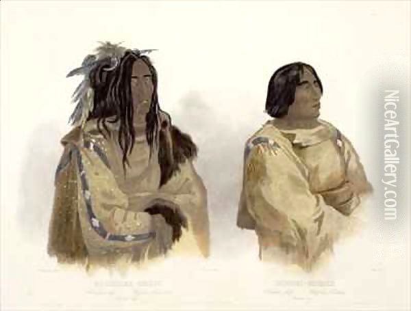 Mehkskeme-Sukahs, Blackfoot Chief and Tatsicki-Stomick, Piekann Chief Oil Painting - Karl Bodmer