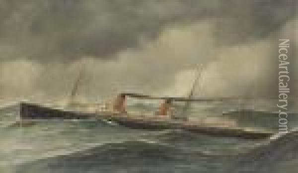 The French Liner La Touraine In Heavy Seas Oil Painting - Antonio Nicolo Gasparo Jacobsen