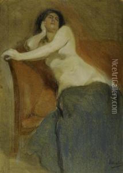 Female Nude. Oil Painting - Otto Vautier