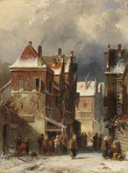 Kleines Hollandisches Stadtchen Im Winter Oil Painting - Charles Henri Leickert
