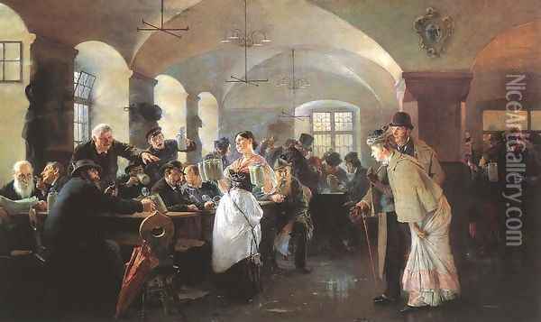 In the Hofbrauhaus in Munich 1892 Oil Painting - Fulop Elek Laszlo